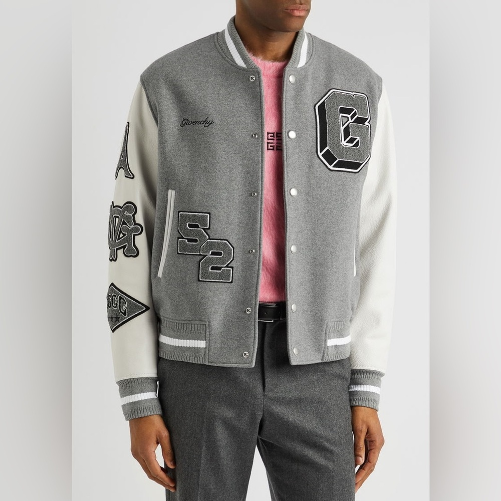 Givenchy Logo Wool-Blend And Leather Varsity Jacket